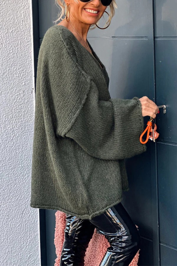 Amy Victoria | Patchwork knitted sweater, V-neck, long sleeves