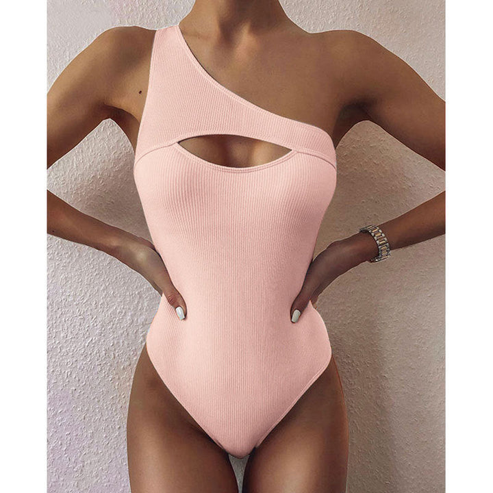 Amy Victoria | Solid Color One-Shoulder One-Piece Swimsuit