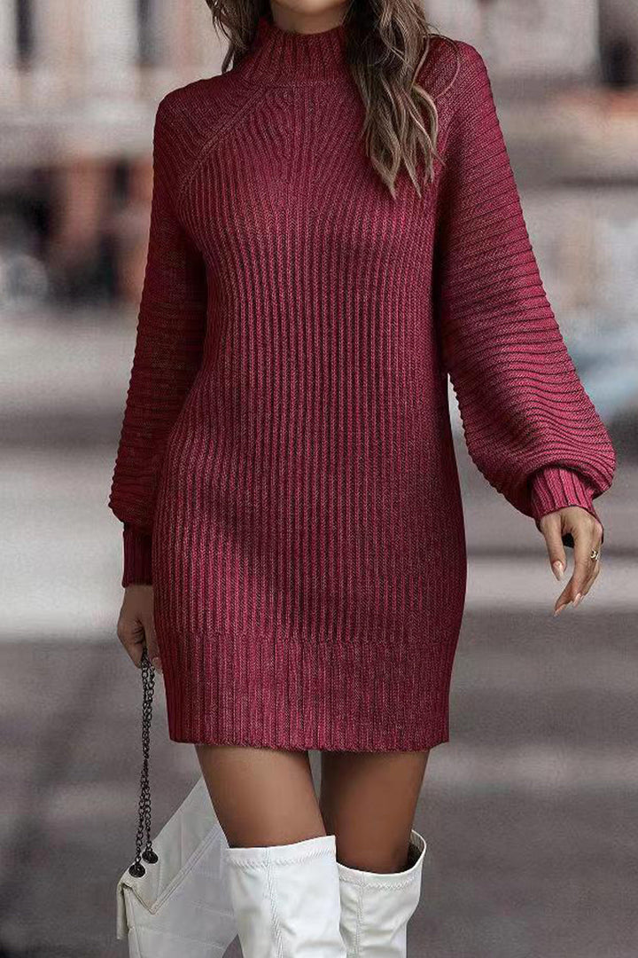 Amy Victoria | Casual Solid Patchwork Dress with Turtleneck and Tiered Skirt
