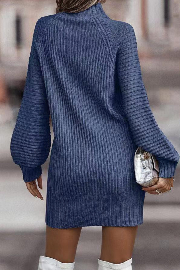 Amy Victoria | Casual Solid Patchwork Dress with Turtleneck and Tiered Skirt