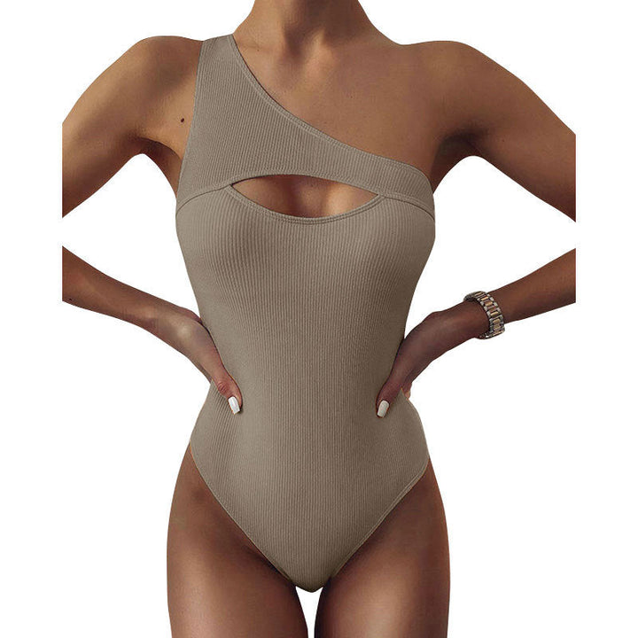 Amy Victoria | Solid Color One-Shoulder One-Piece Swimsuit