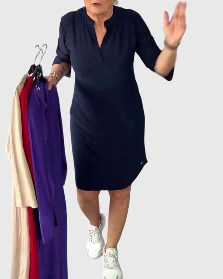 Amy Victoria | Solid V-Neck Dress