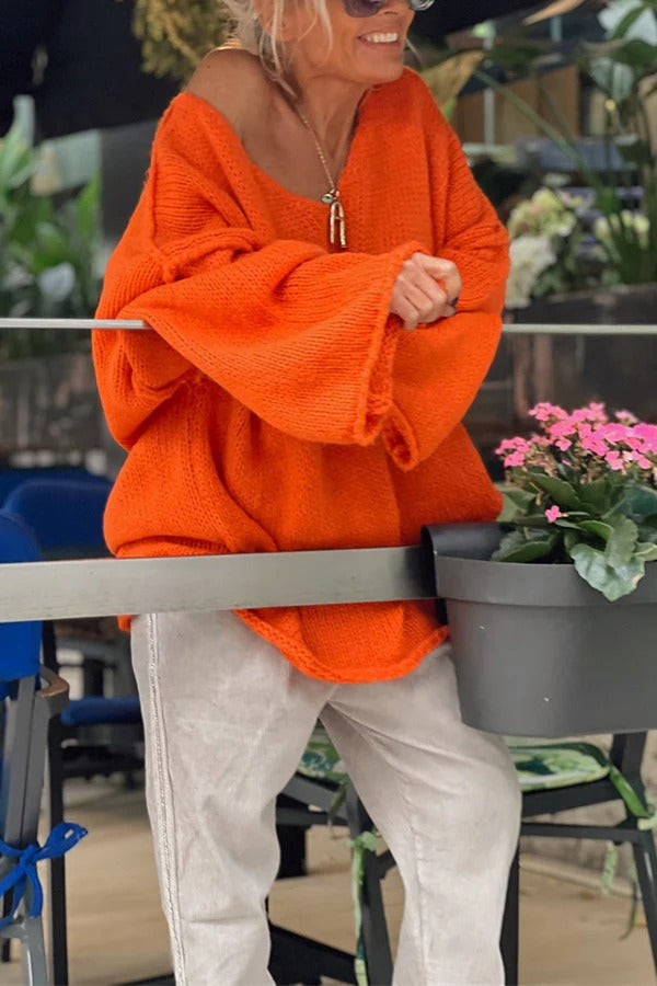 Amy Victoria | Patchwork knitted sweater, V-neck, long sleeves