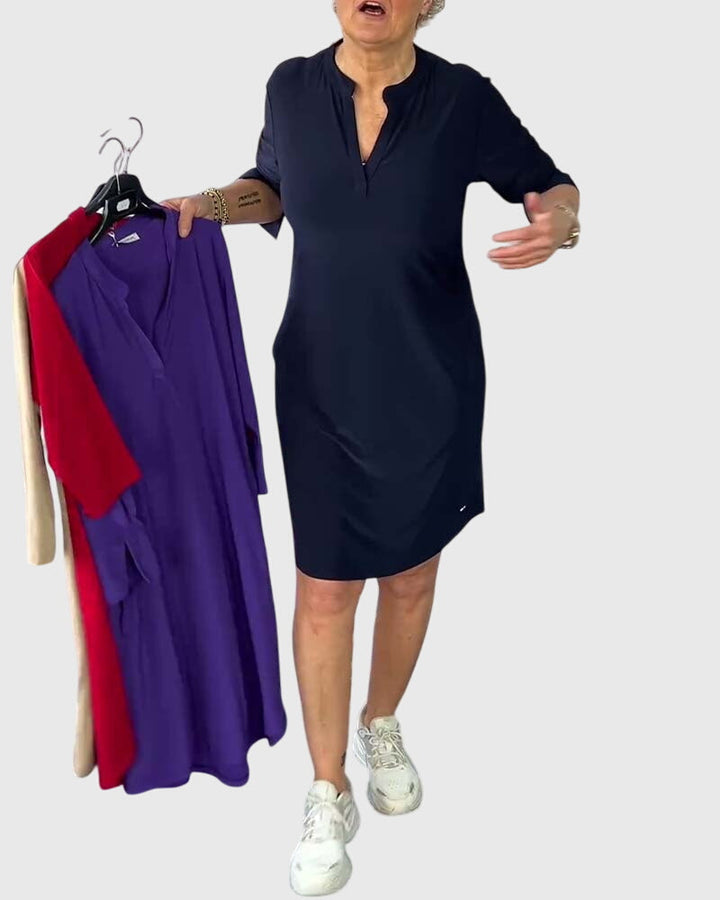 Amy Victoria | Solid V-Neck Dress