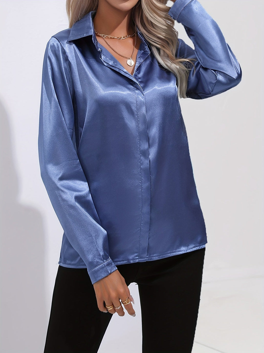 Amy Victoria | Women’s Button Down Long Sleeve Satin Blouse
