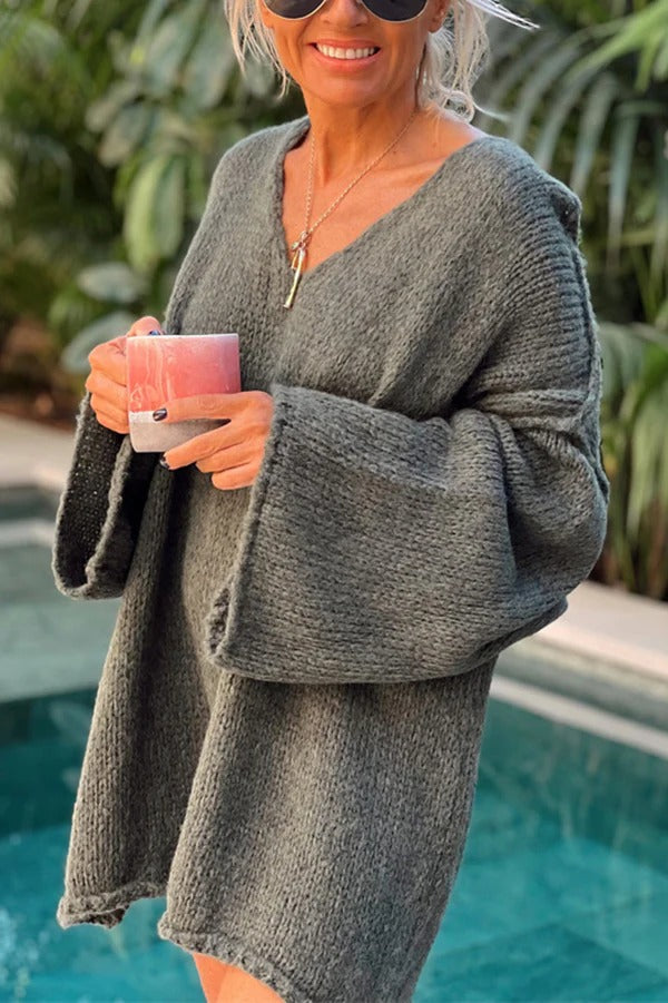 Amy Victoria | Patchwork knitted sweater, V-neck, long sleeves