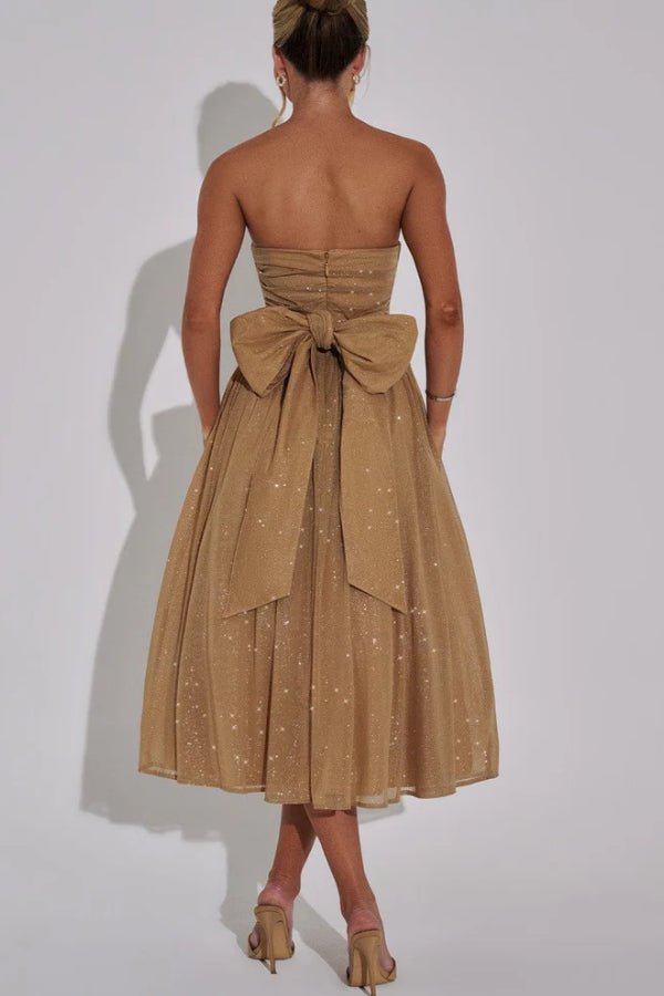 Amy Victoria | Off Shoulder Backless Maxi Dress with Bow