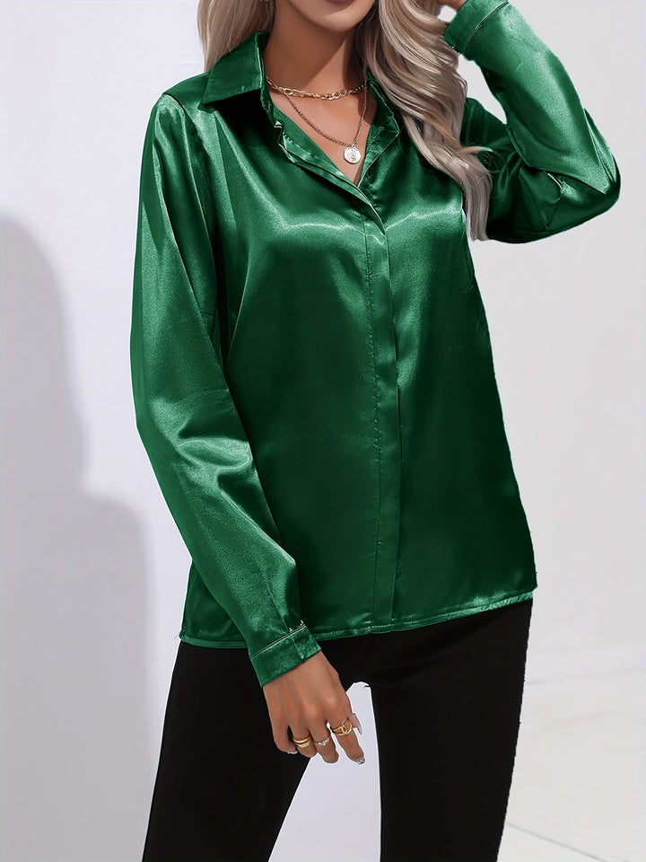 Amy Victoria | Women’s Button Down Long Sleeve Satin Blouse