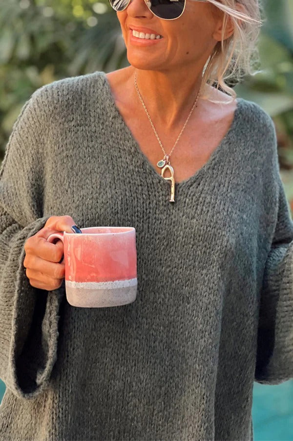 Amy Victoria | Patchwork knitted sweater, V-neck, long sleeves