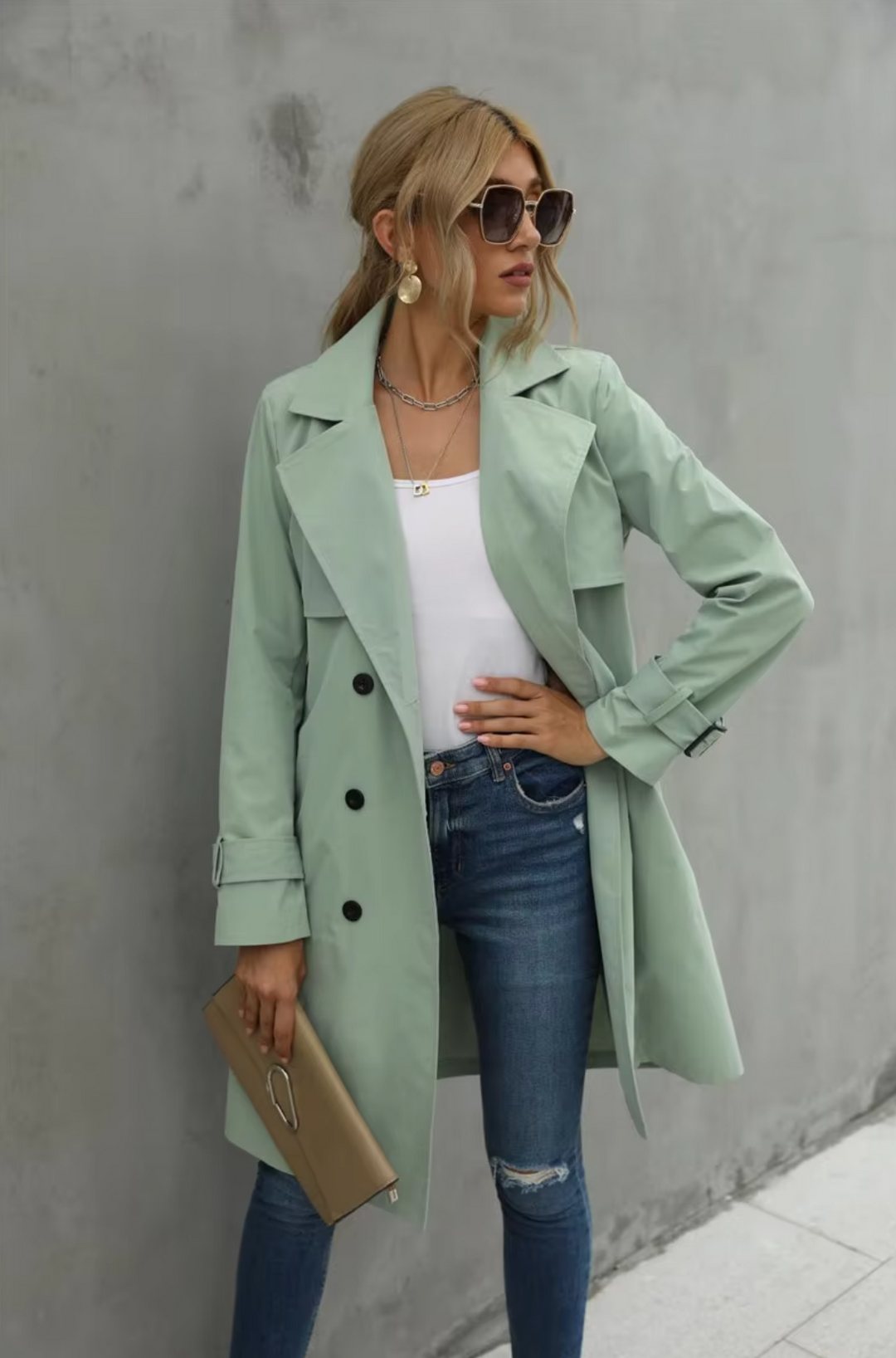 Amy Victoria | Women’s Double Breasted Belted Trench Coat