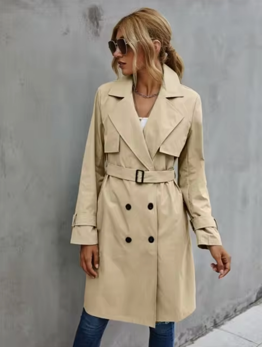 Amy Victoria | Women’s Double Breasted Belted Trench Coat