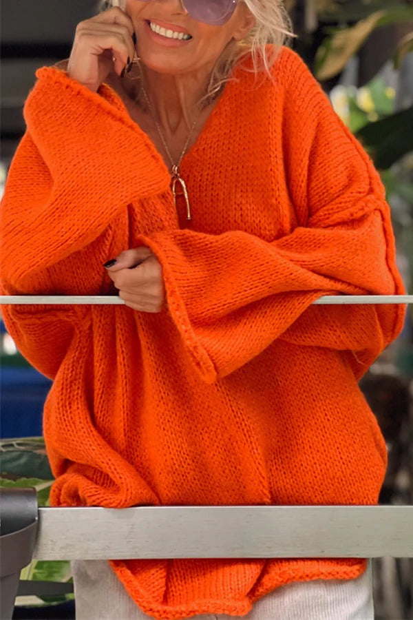 Amy Victoria | Patchwork knitted sweater, V-neck, long sleeves