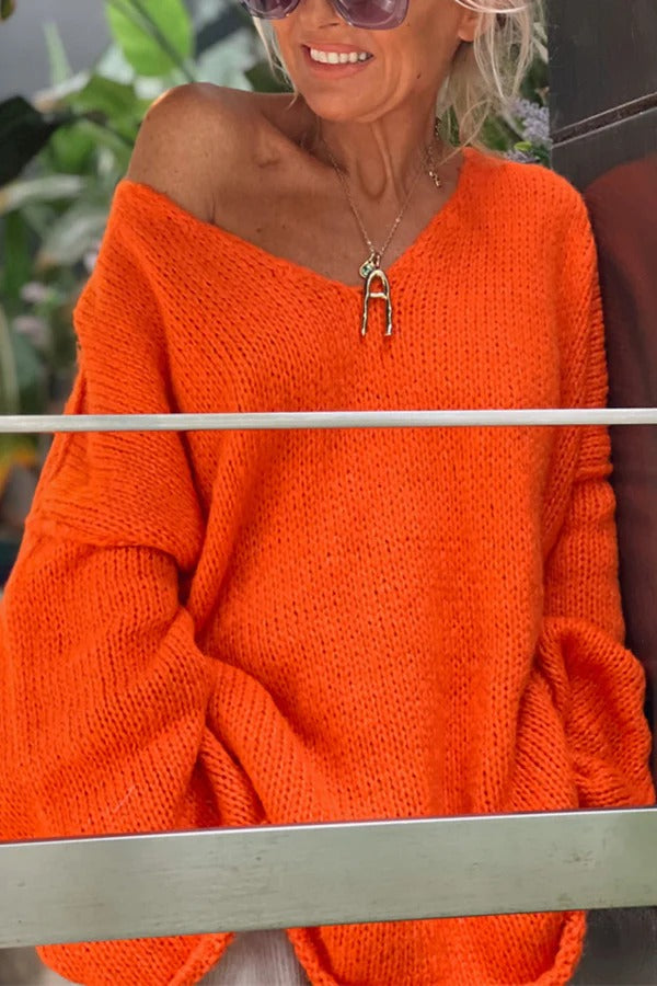 Amy Victoria | Patchwork knitted sweater, V-neck, long sleeves