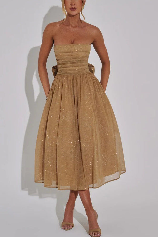 Amy Victoria | Off Shoulder Backless Maxi Dress with Bow