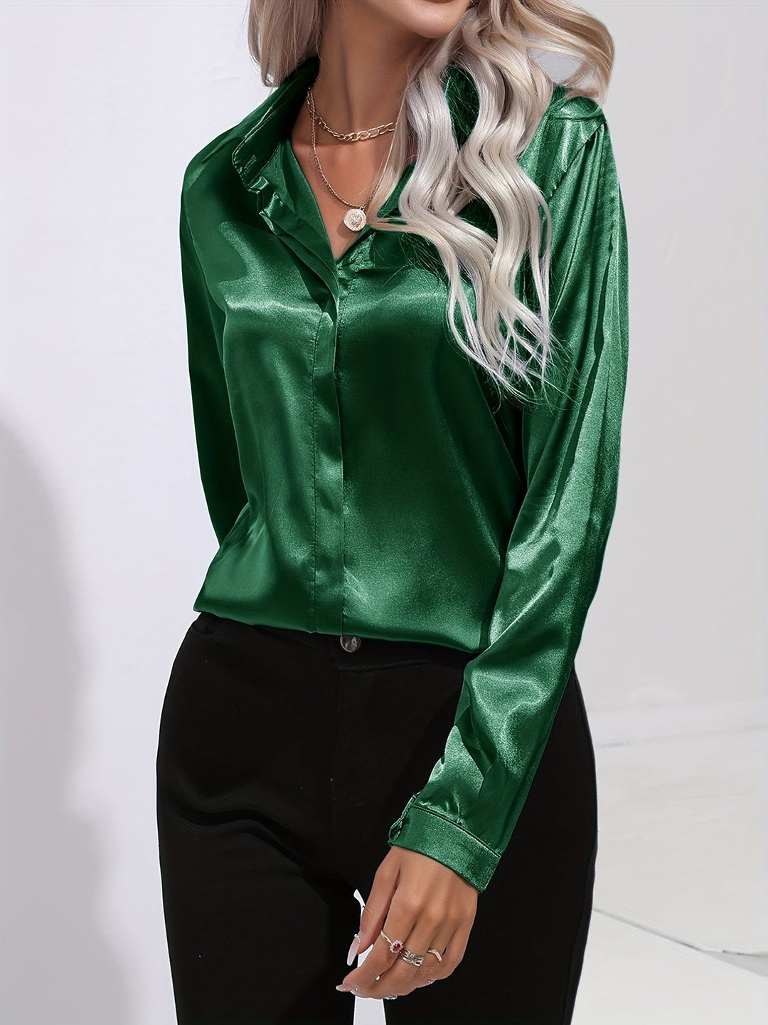 Amy Victoria | Women’s Button Down Long Sleeve Satin Blouse