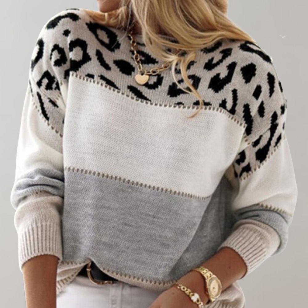 Amy Victoria | Leopard Accent Knit Sweater
