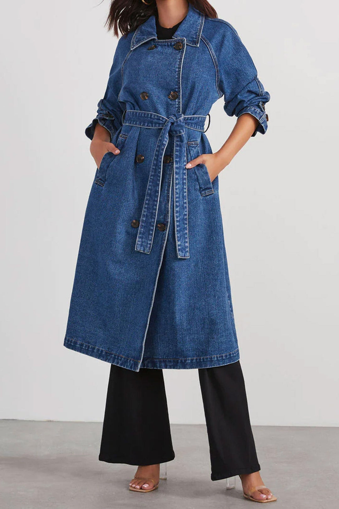 Amy Victoria | Double-breasted denim trench coat