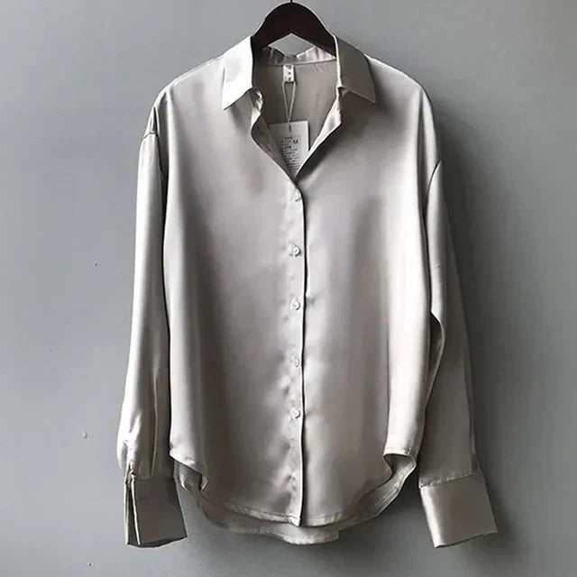 Amy Victoria | Women’s Long Sleeve Button Down Satin Blouse