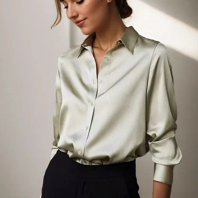 Amy Victoria | Women’s Long Sleeve Button Down Satin Blouse
