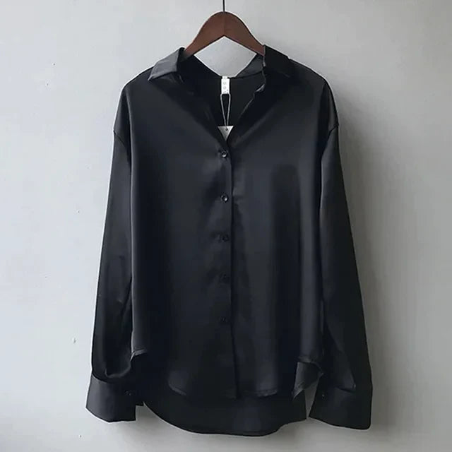 Amy Victoria | Women’s Long Sleeve Button Down Satin Blouse