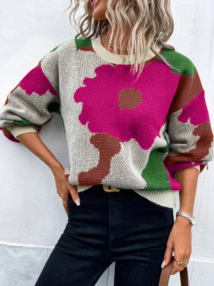 Amy Victoria | Women's Floral Print Pullover Sweater