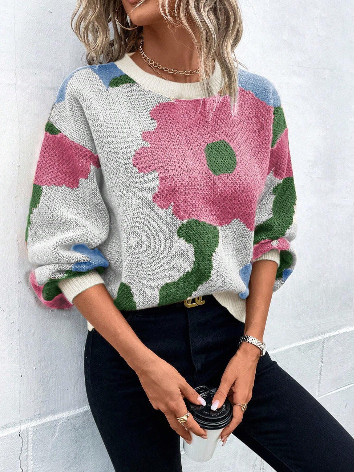 Amy Victoria | Women's Floral Print Pullover Sweater