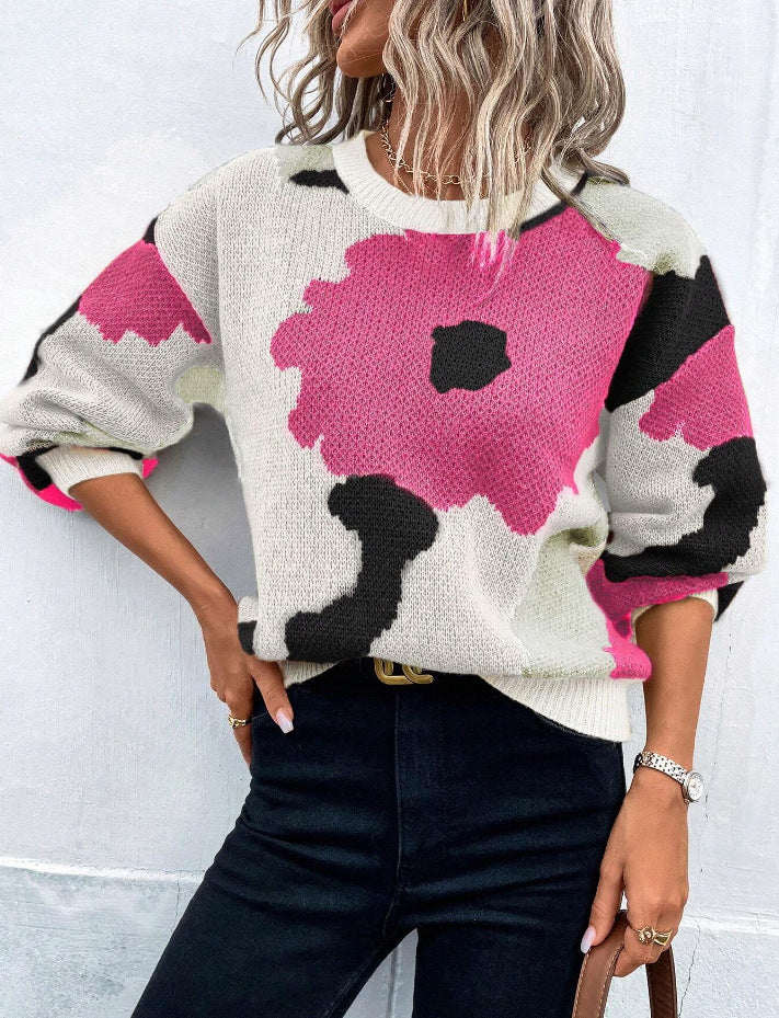 Amy Victoria | Women's Floral Print Pullover Sweater