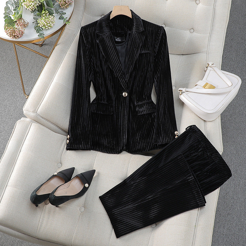 Amy Victoria | Women's Casual Tailored Suit Set, Long Blazer