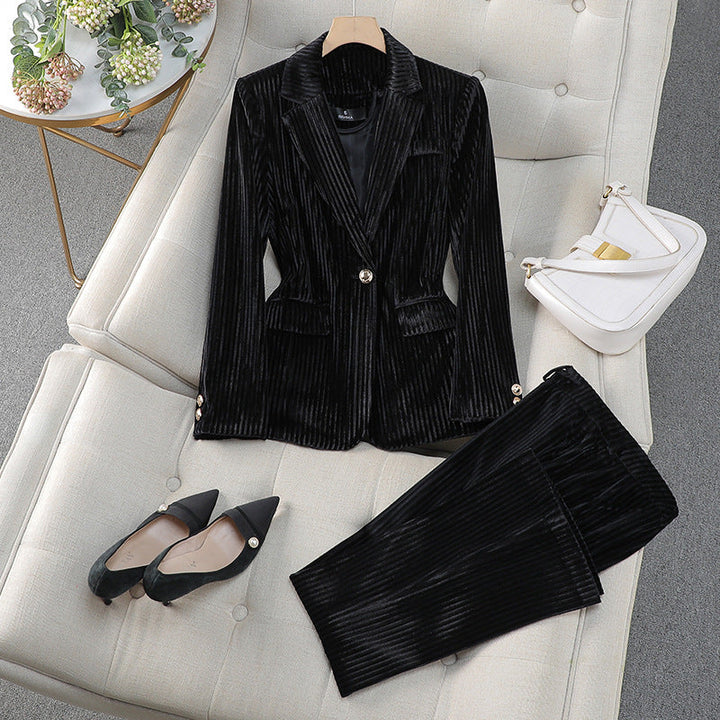 Amy Victoria | Women's Casual Tailored Suit Set, Long Blazer