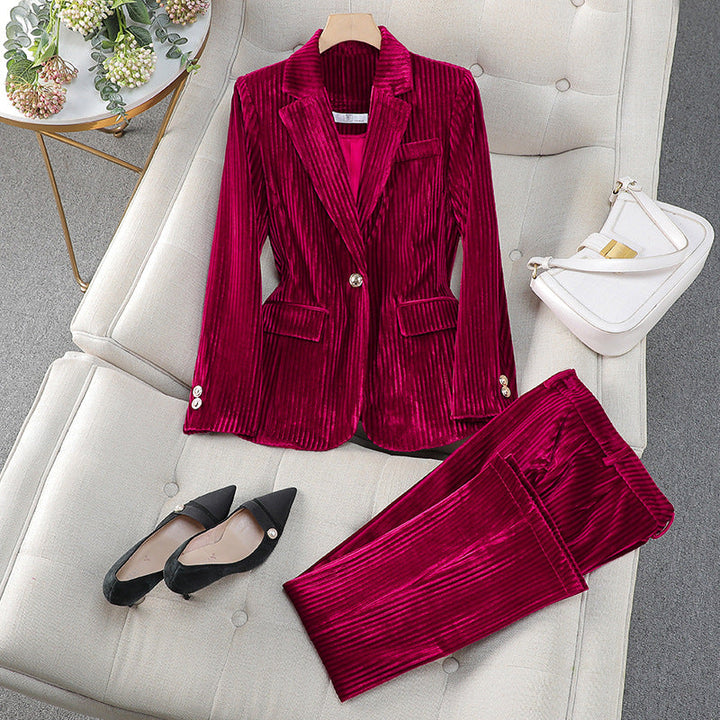 Amy Victoria | Women's Casual Tailored Suit Set, Long Blazer