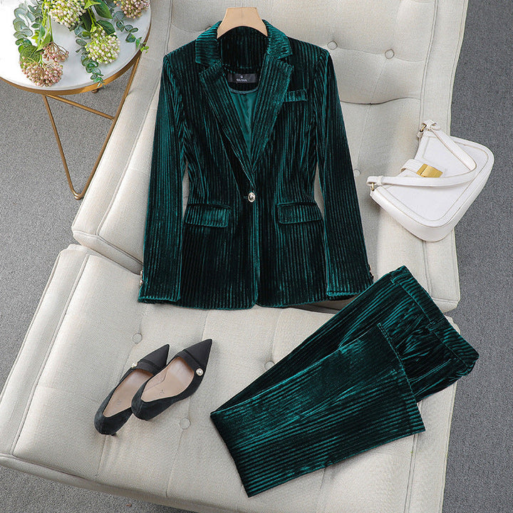 Amy Victoria | Women's Casual Tailored Suit Set, Long Blazer