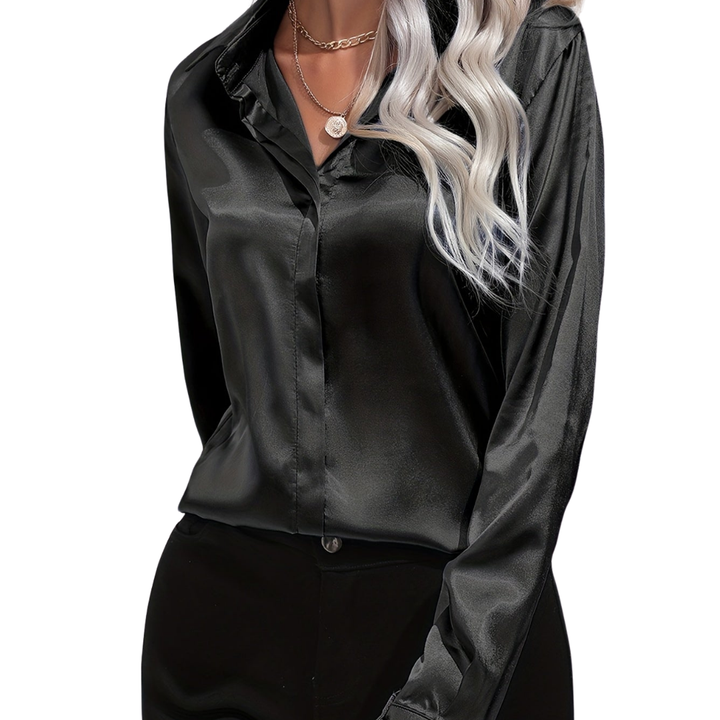 Amy Victoria | Women’s Button Down Long Sleeve Satin Blouse