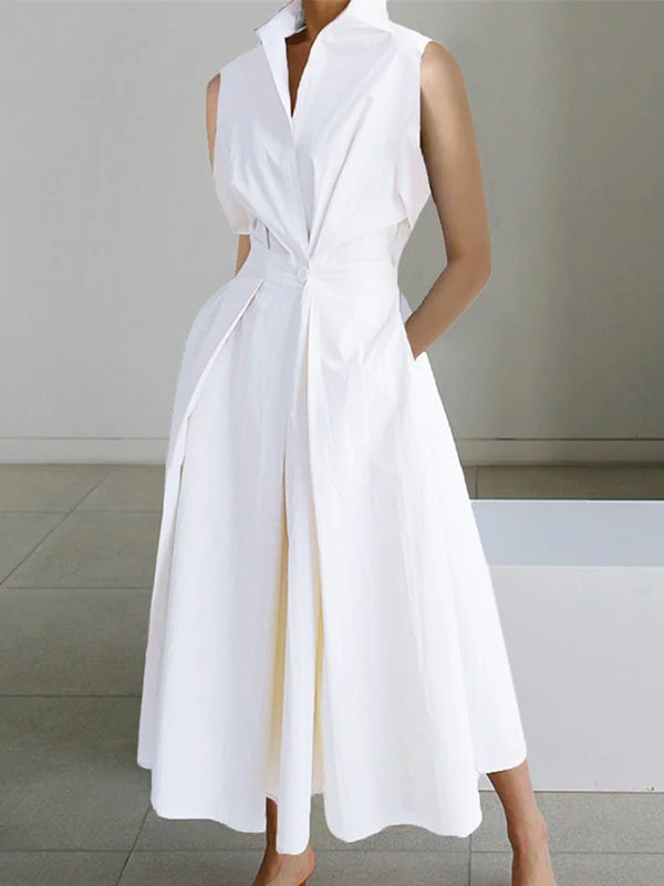 Amy Victoria | White Cotton Dress with Shirt Collar