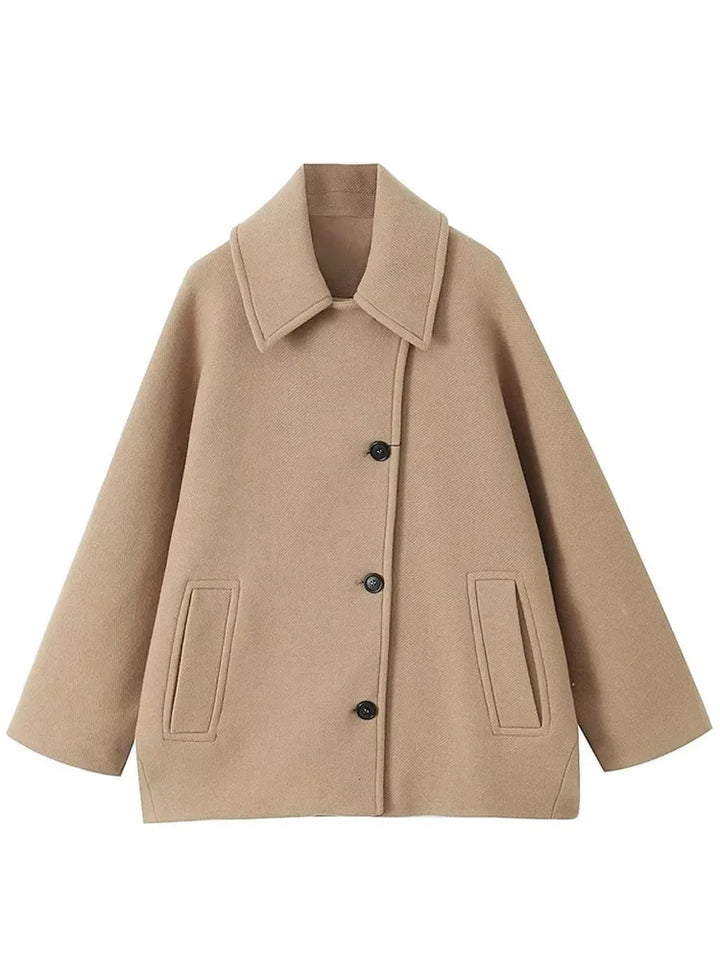 Amy Victoria | Solid color trench coat with lapel collar