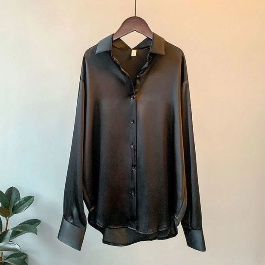 Amy Victoria | Women’s Loose Fit Button Down Satin Blouse