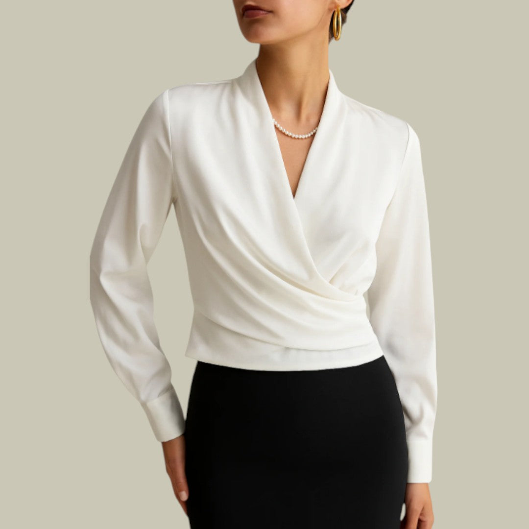 Amy Victoria | Women's Wrap Front Long Sleeve Satin Blouse