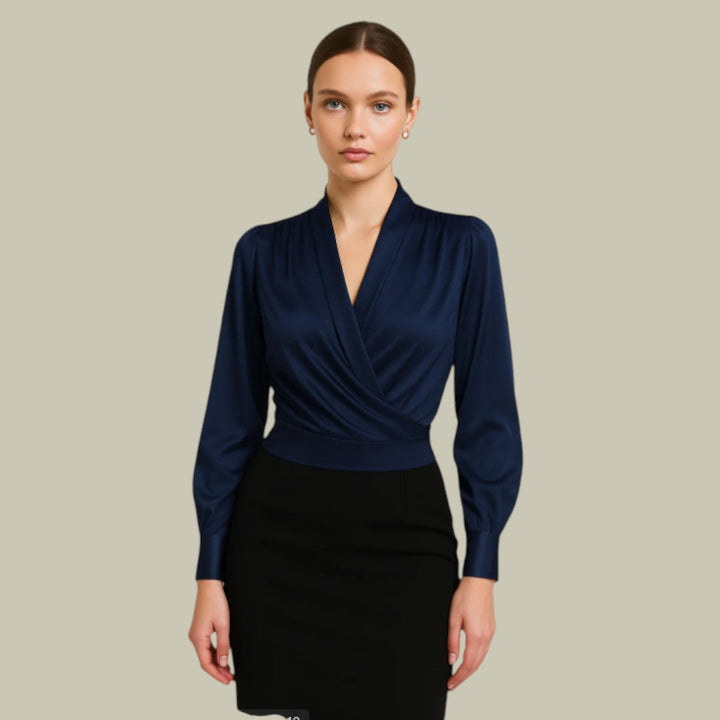 Amy Victoria | Women's Wrap Front Long Sleeve Satin Blouse
