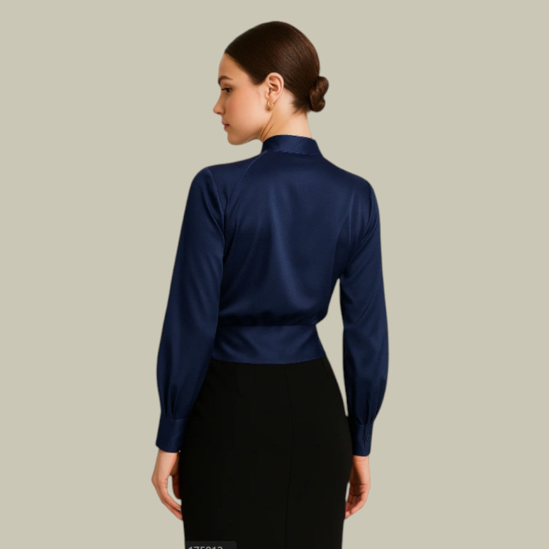 Amy Victoria | Women's Wrap Front Long Sleeve Satin Blouse
