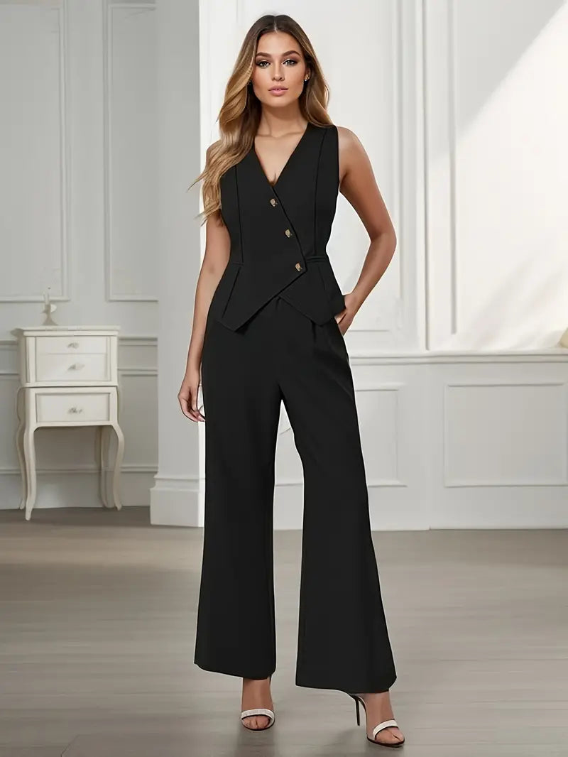 Amy Victoria | Women's Button Vest Pant Set