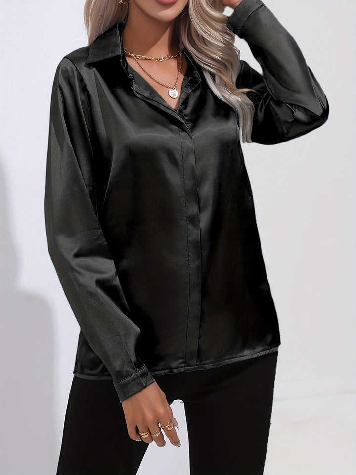 Amy Victoria | Women’s Button Down Long Sleeve Satin Blouse