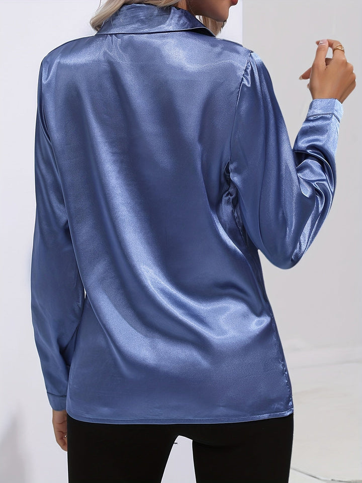 Amy Victoria | Women’s Button Down Long Sleeve Satin Blouse