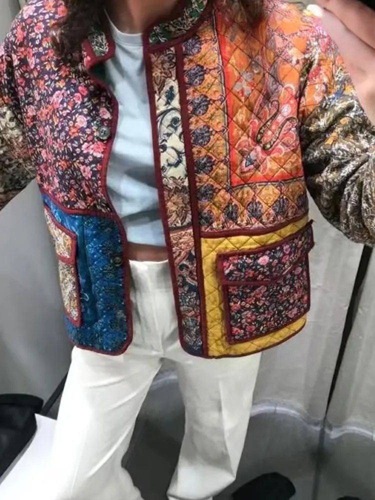 Amy Victoria | Floral print coat with patchwork pockets