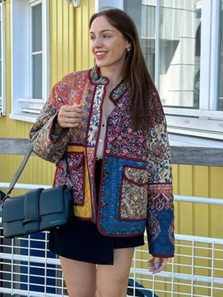 Amy Victoria | Floral print coat with patchwork pockets