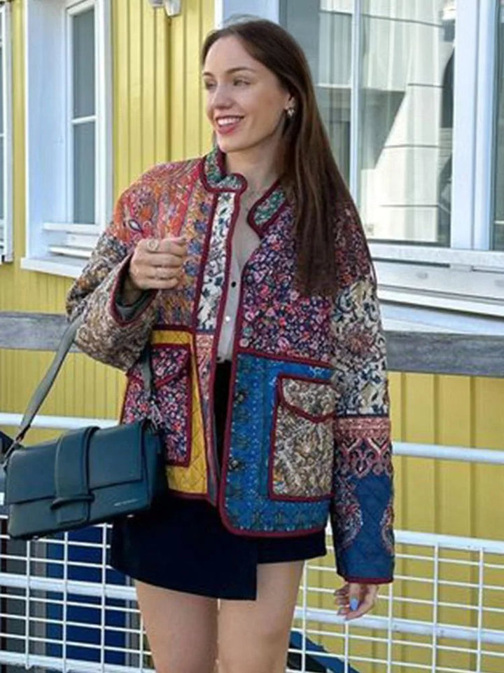 Amy Victoria | Floral print coat with patchwork pockets