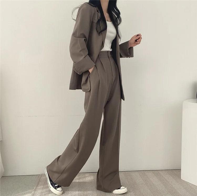 Amy Victoria | Women's Tailored Suit Set, Long Blazer