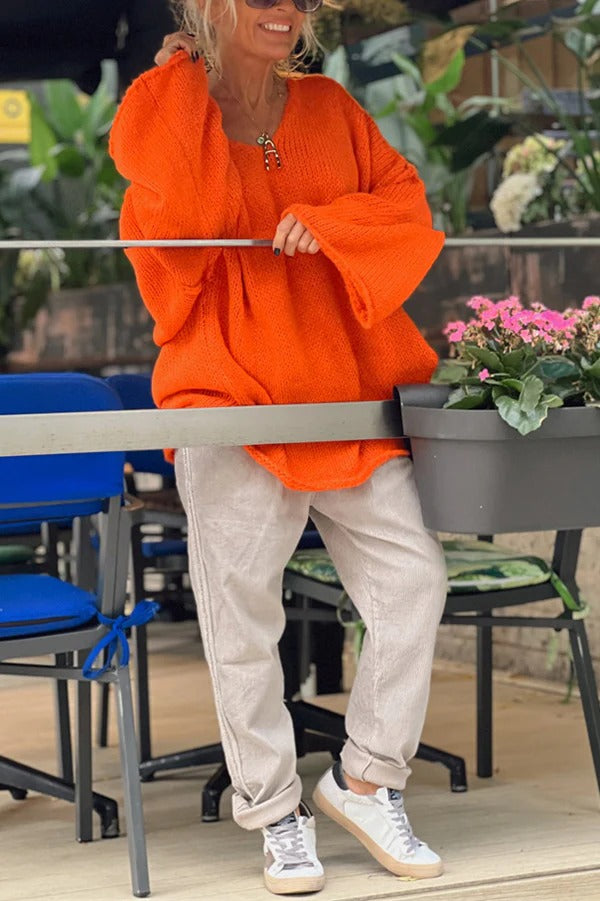 Amy Victoria | Patchwork knitted sweater, V-neck, long sleeves