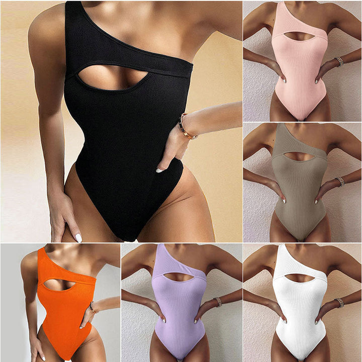 Amy Victoria | Solid Color One-Shoulder One-Piece Swimsuit