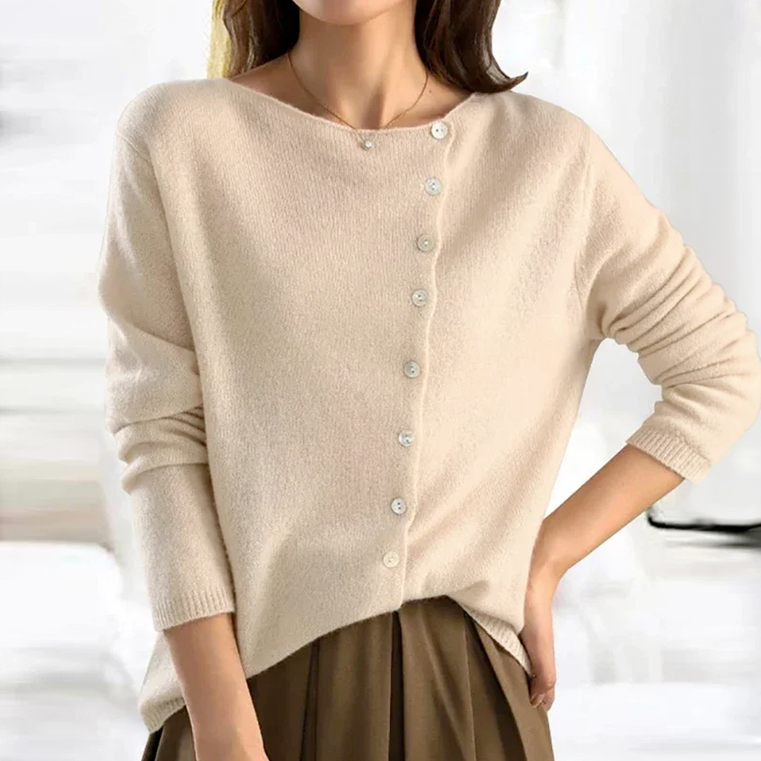 Amy Victoria | V-neck Button Sweater in Elegant Style