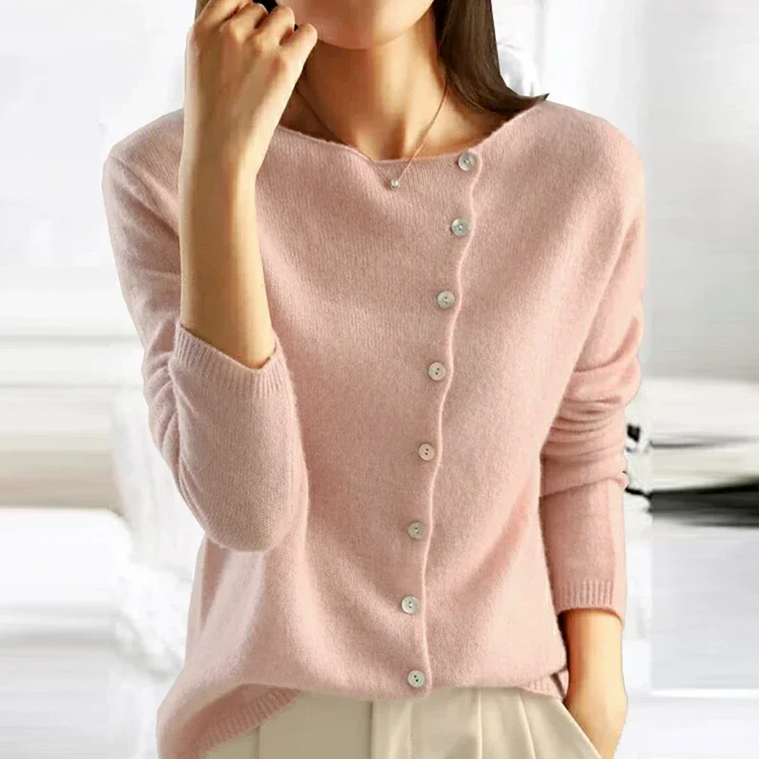 Amy Victoria | V-neck Button Sweater in Elegant Style