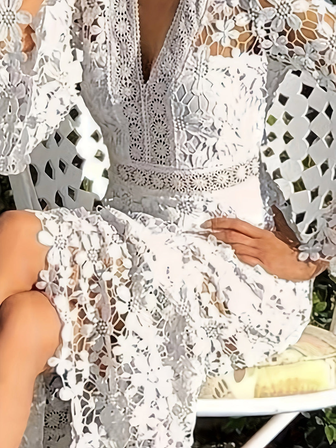 Amy Victoria | Cotton Guipure Lace V-Neck Long Sleeve Apron Dress